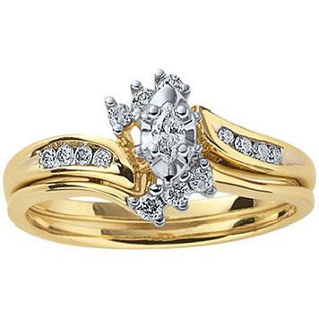 10k Yellow Gold Marquise Diamond Solitaire Bridal Wedding Ring Set 1/4 Cttw