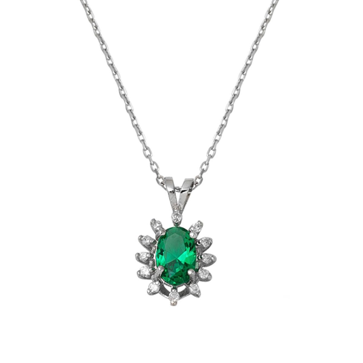 14K White Gold 0.50 Ct Emerald Diamond Necklace