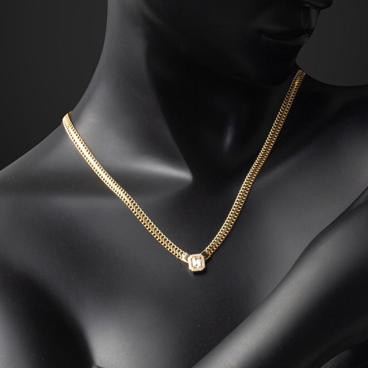 14K Yellow Gold Baguette Cubic Zirconia Modern Necklace