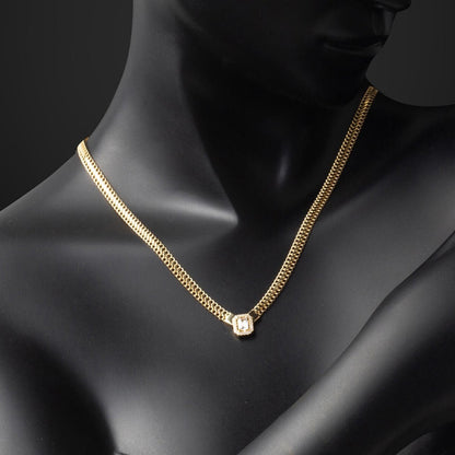 14K Yellow Gold Baguette Cubic Zirconia Modern Necklace
