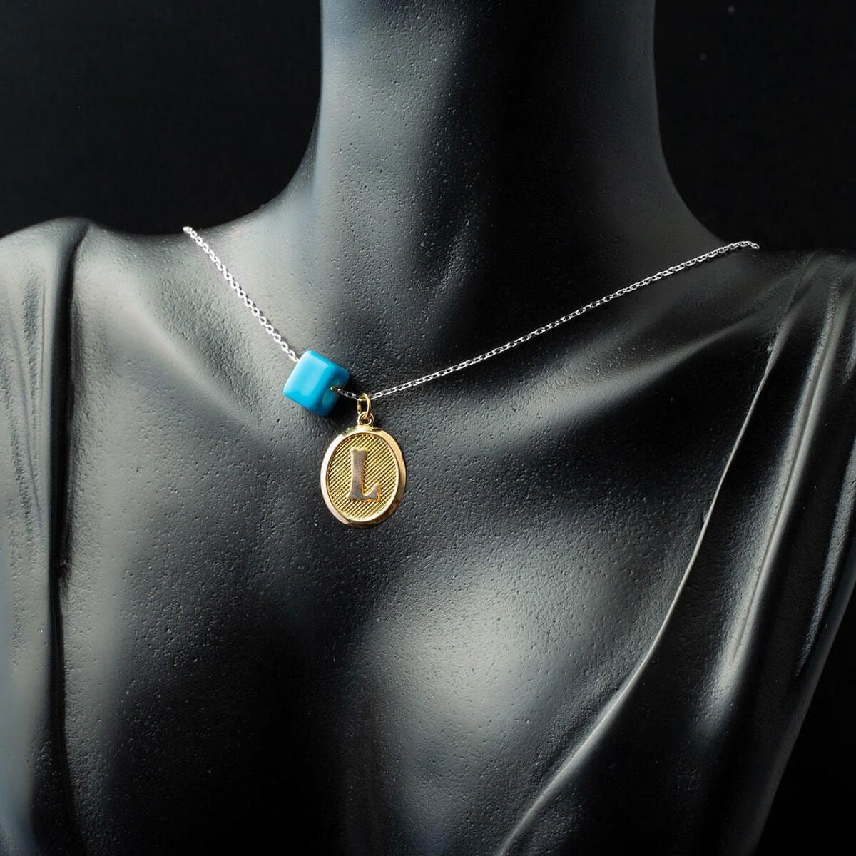 14K Yellow Gold Initial L Oval Pendant