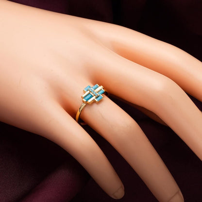 14K Yellow Gold Baguette Turquoise Cubic Zirconia Ring