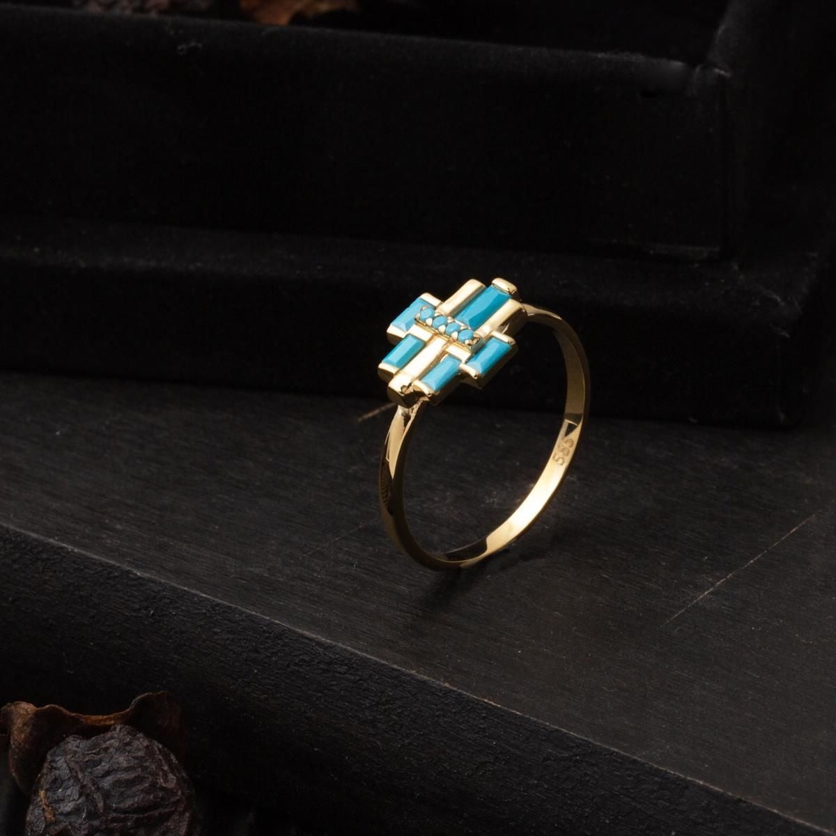 14K Yellow Gold Baguette Turquoise Cubic Zirconia Ring