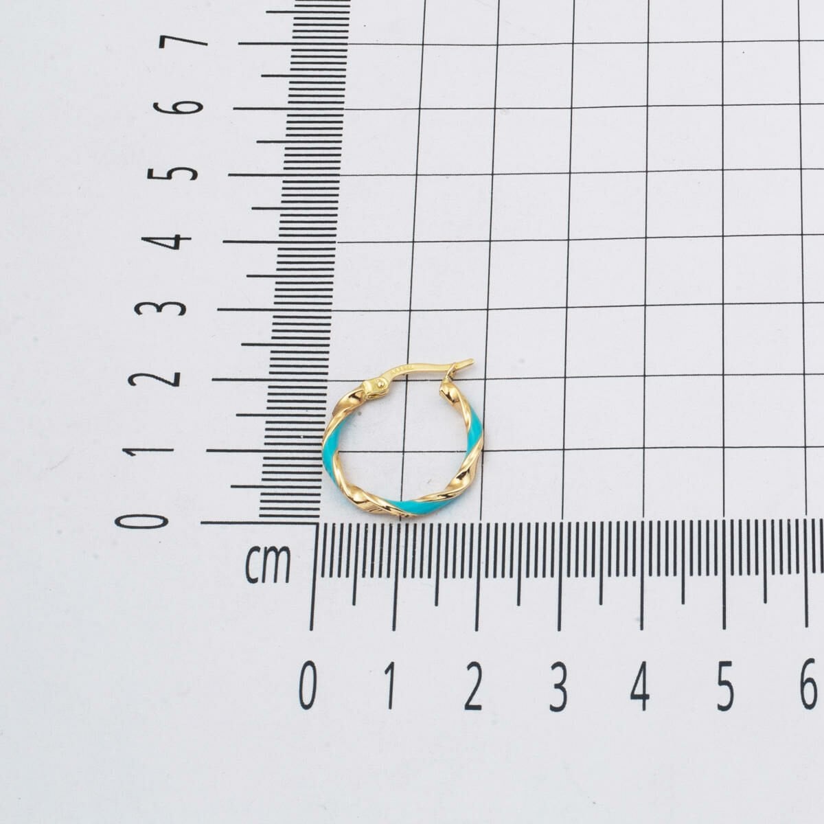 14K Yellow Gold Turquoise Enamel Women's Hoop Earrings