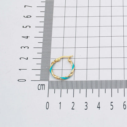 14K Yellow Gold Turquoise Enamel Women's Hoop Earrings