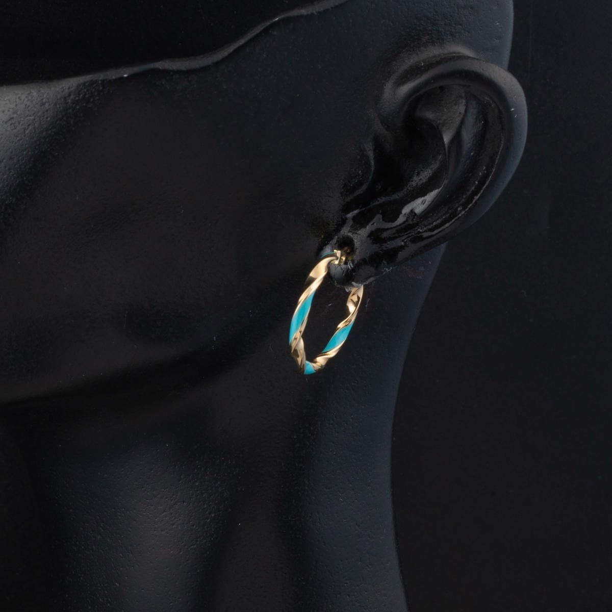 14K Yellow Gold Turquoise Enamel Women's Hoop Earrings