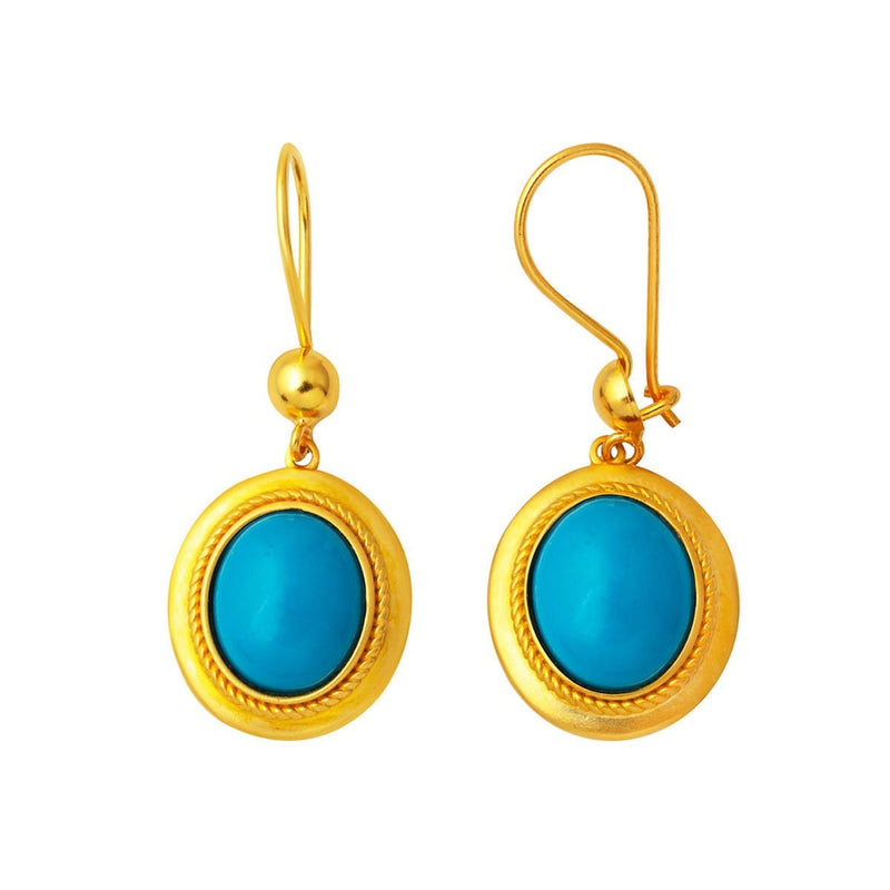 14K Yellow Gold Turquoise Stone Dangle Earrings