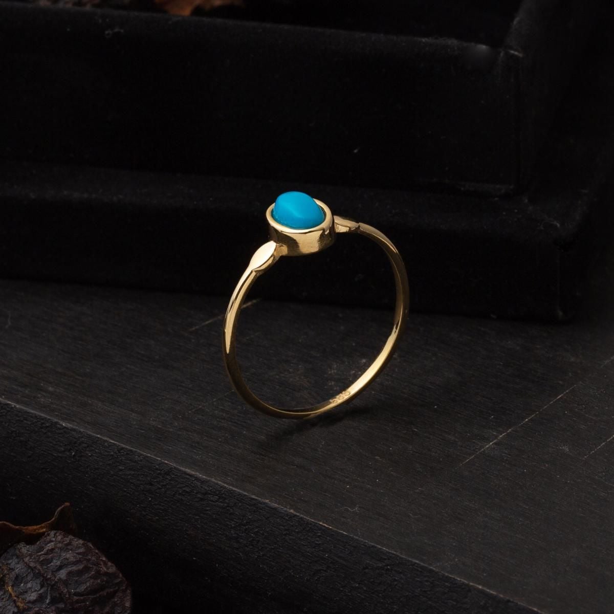 14K Yellow Gold Trendy Turquoise Ring