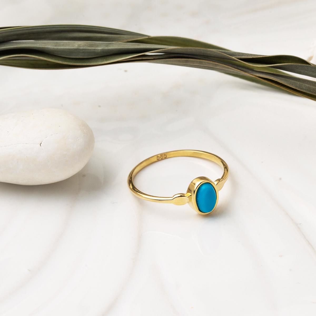14K Yellow Gold Trendy Turquoise Ring