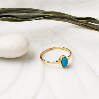 14K Yellow Gold Trendy Turquoise Ring