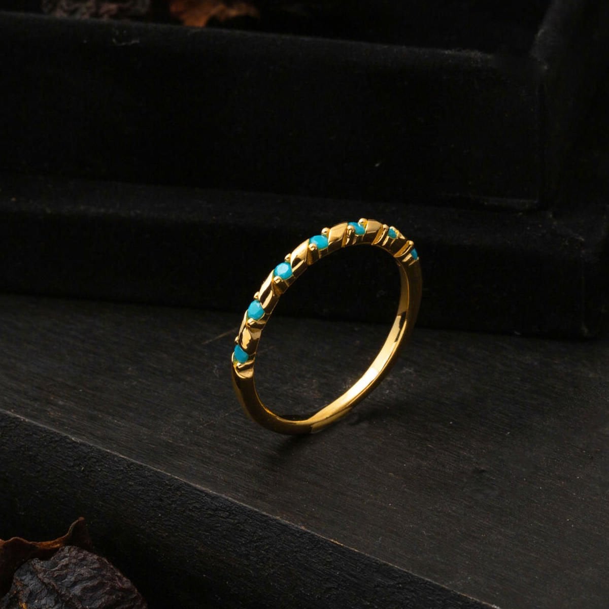 22K Yellow Gold Twisted Turquoise Ring