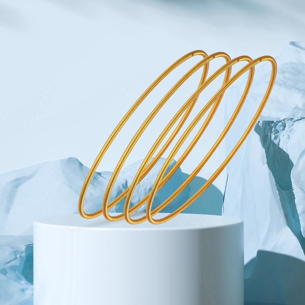 22K Yellow Gold Ribbed Ajda Bangle (36 g)