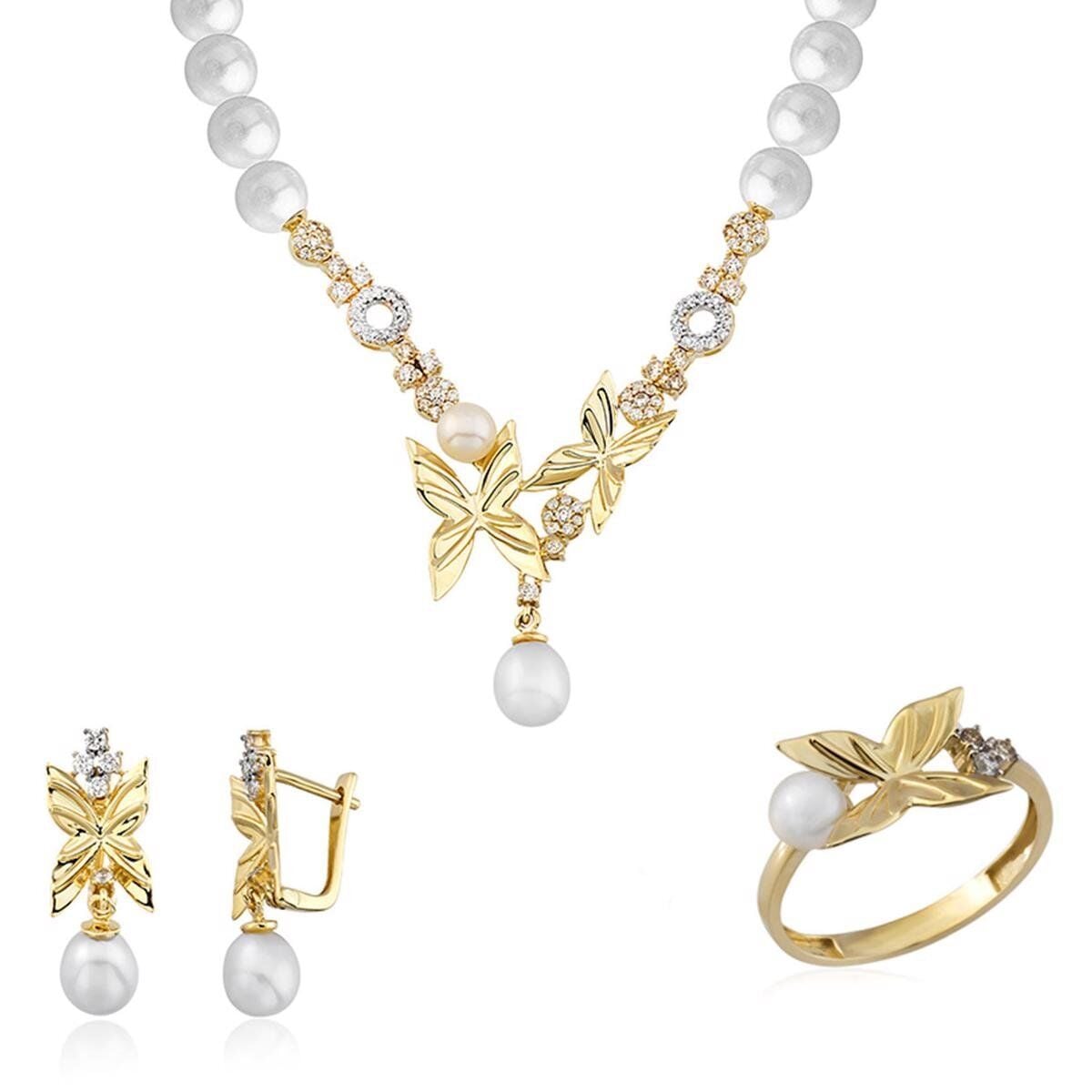 14K Yellow Gold Florina Pearl Bridal Jewelry Set