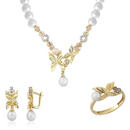 14K Yellow Gold Florina Pearl Bridal Jewelry Set