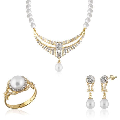 14K Yellow Gold Fonte Pearl Bridal Jewelry Set