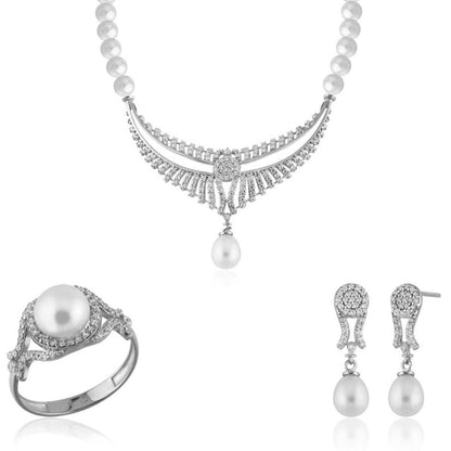 14K White Gold Fonte Pearl Bridal Set