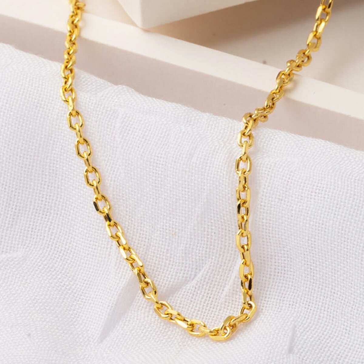14K Yellow Gold Wide Cable Chain Necklace 2 mm 45 cm