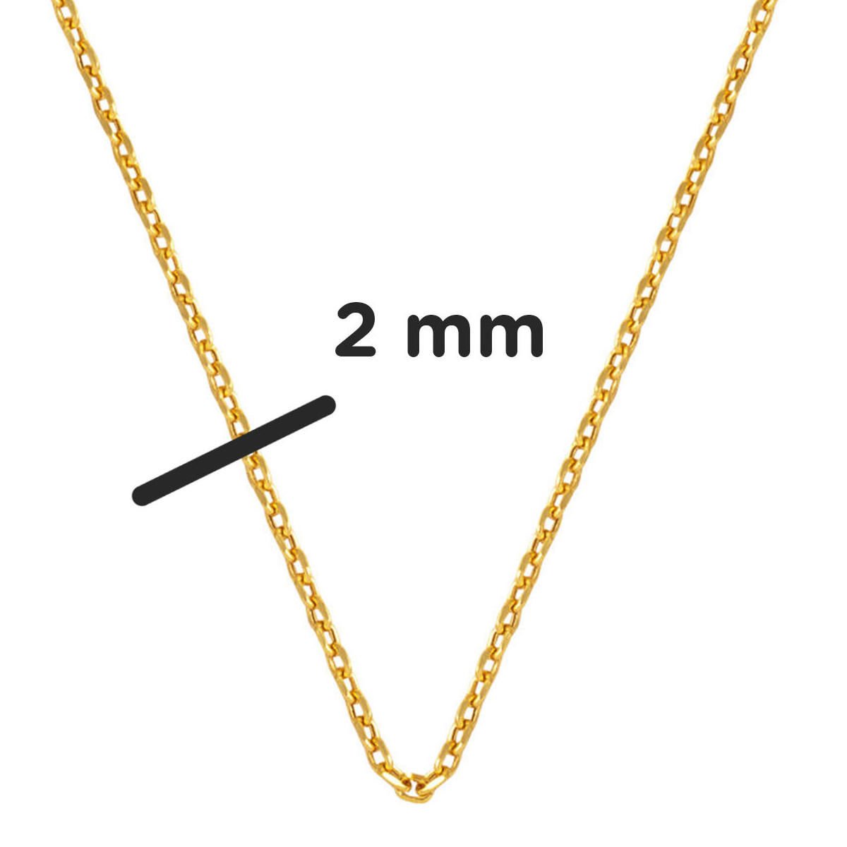 14K Yellow Gold 2 mm Wide Cable Chain Necklace 65 cm