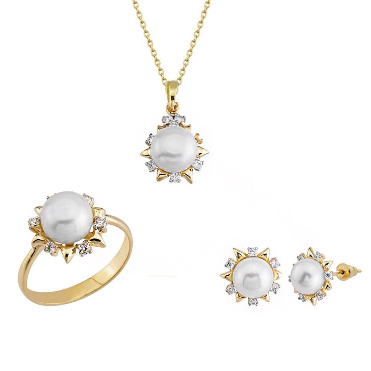 14K Yellow Gold Formia Mini Pearl Jewelry Set | Goldia.com
