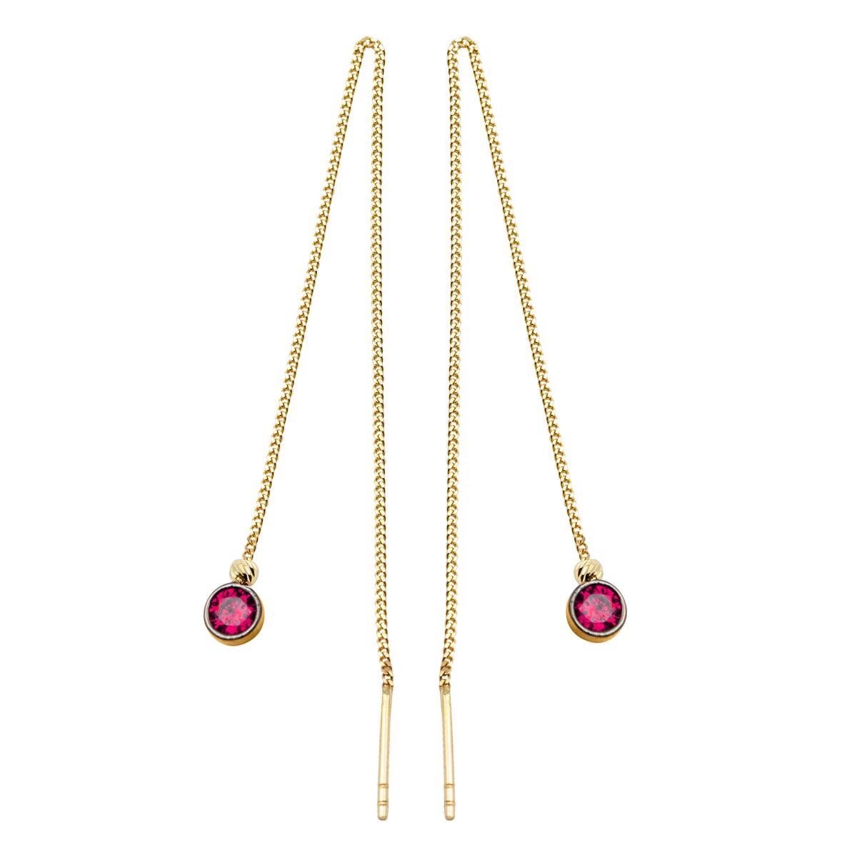 14K Yellow Gold Fuchsia Cubic Zirconia Chain Earrings