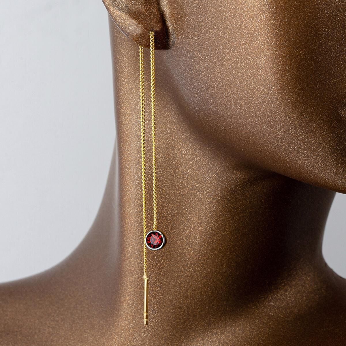 14K Yellow Gold Fuchsia Cubic Zirconia Chain Earrings