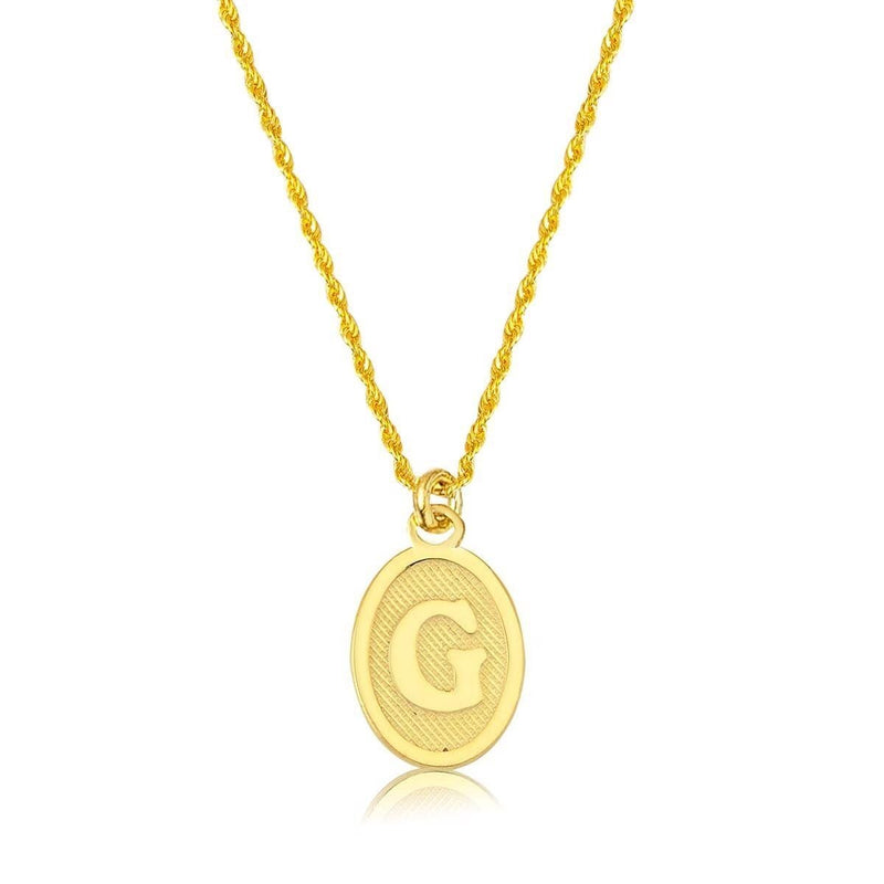 14K Yellow Gold Oval Initial G Necklace