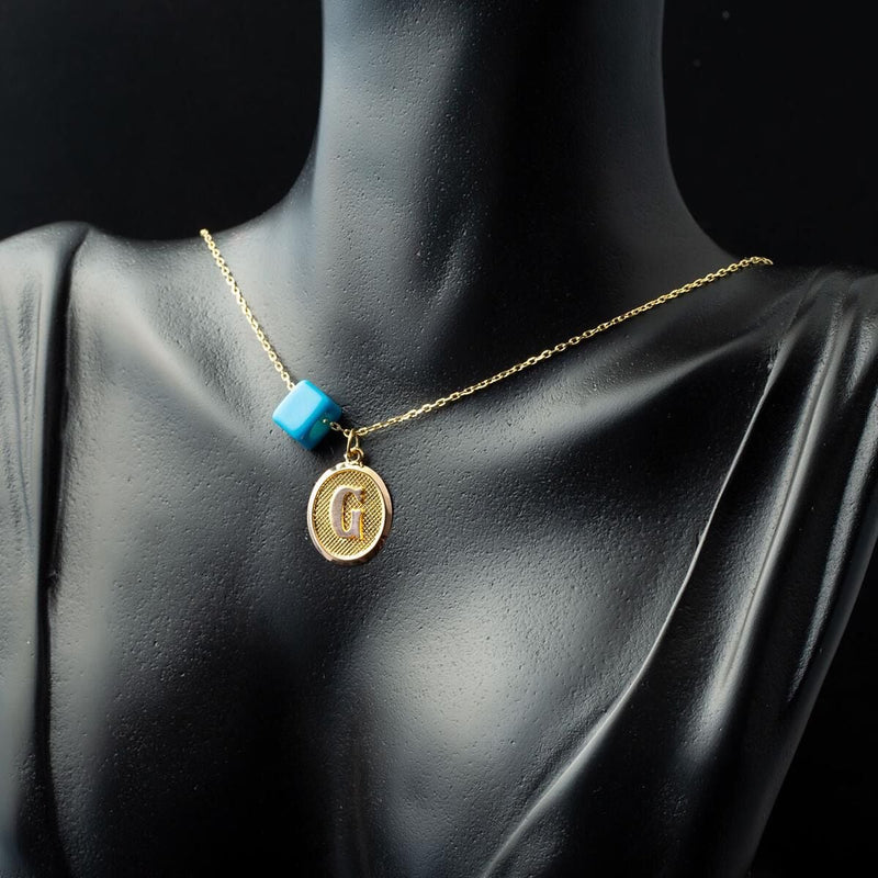 14K Yellow Gold Oval Initial G Necklace