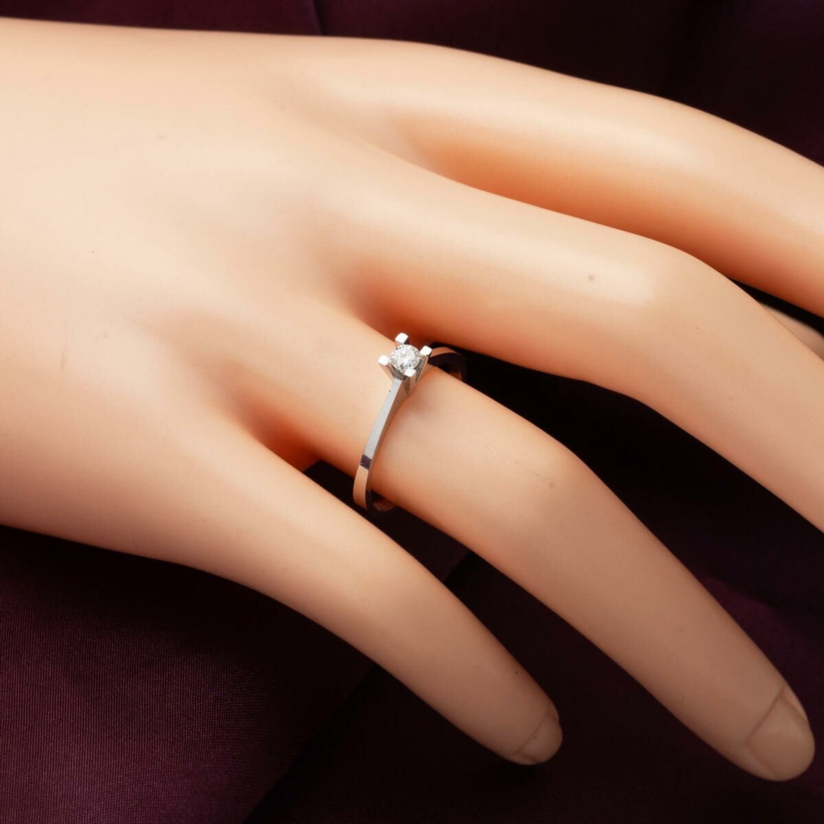 14K White Gold G Tone 0.08 Ct Diamond Solitaire Ring
