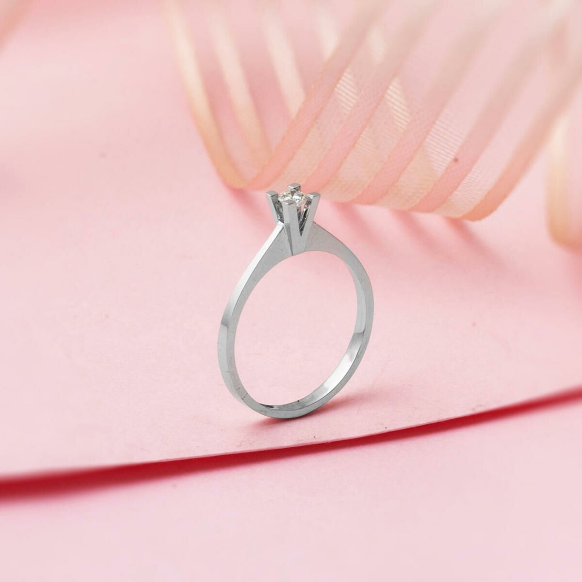 14K White Gold G Tone 0.08 Ct Diamond Solitaire Ring