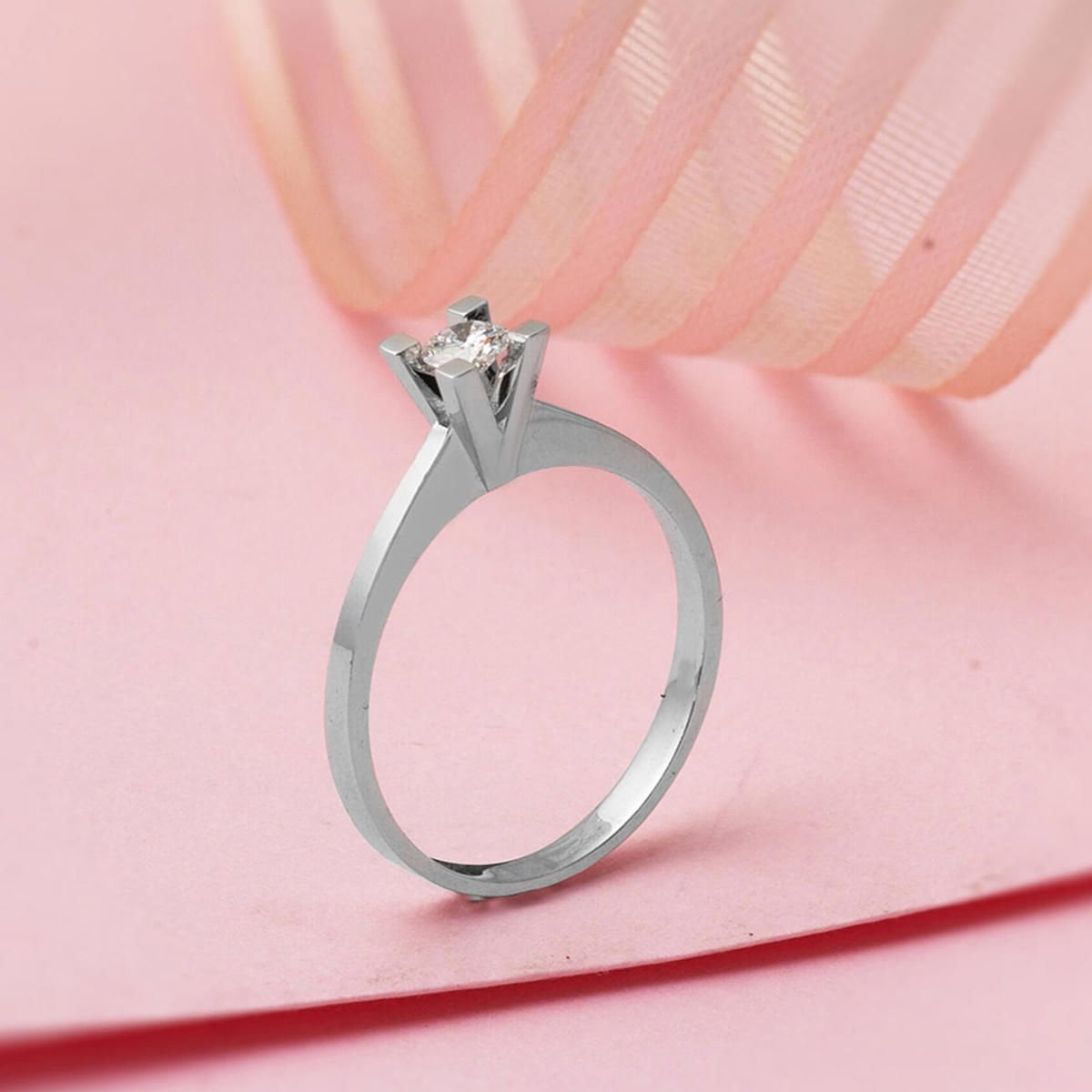 14K White Gold G Tone 0.23 Ct Diamond Single Stone Ring