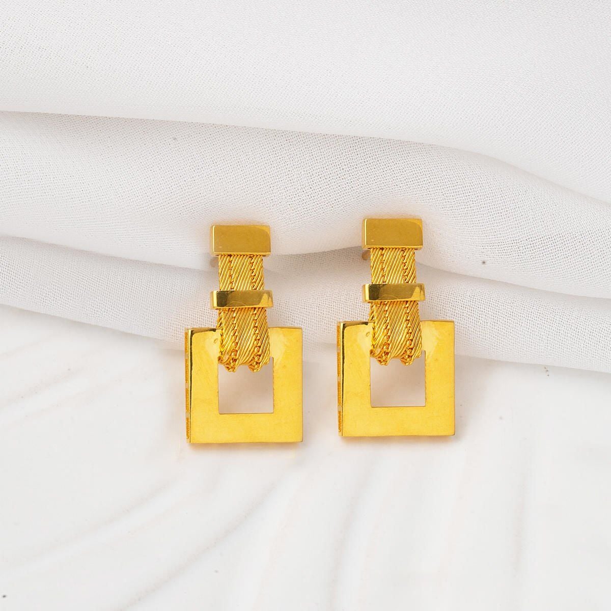 22K Yellow Gold Bridal Trabzon Mesh Earrings