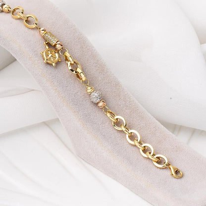 14K Yellow Gold Ship Wheel Hoop Cubic Zirconia Bracelet