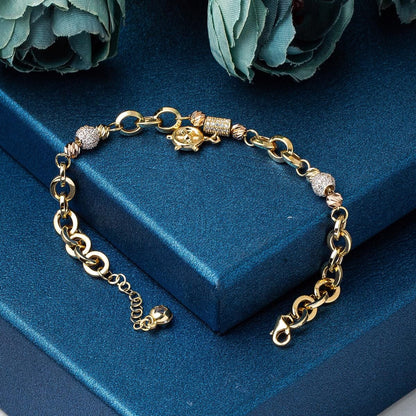 14K Yellow Gold Ship Wheel Hoop Cubic Zirconia Bracelet