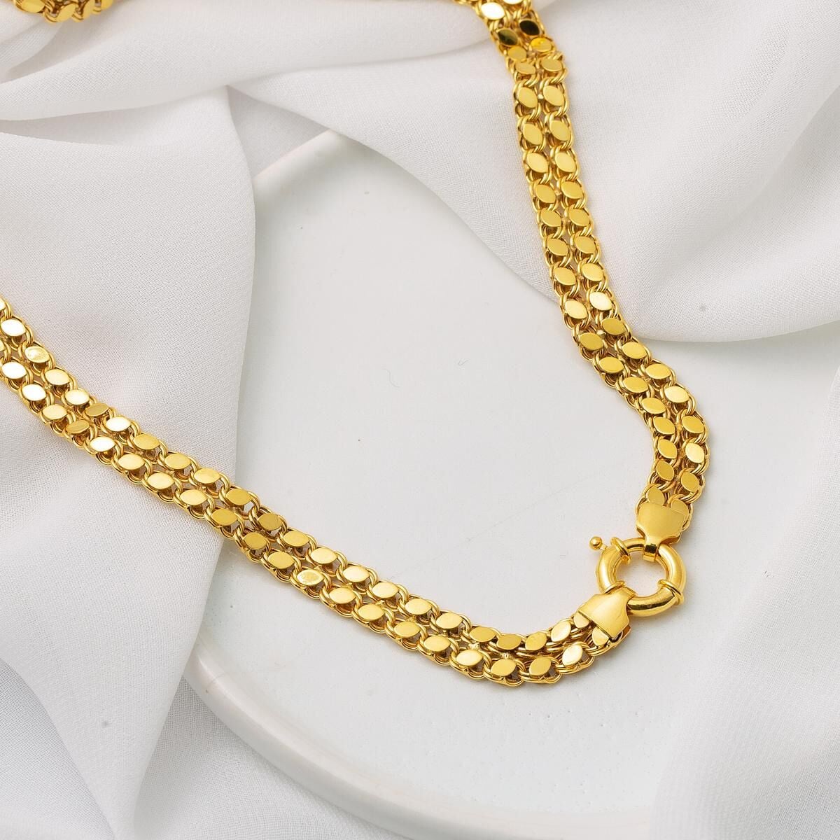 14K Yellow Gold Mariner Knot Sequin Chain