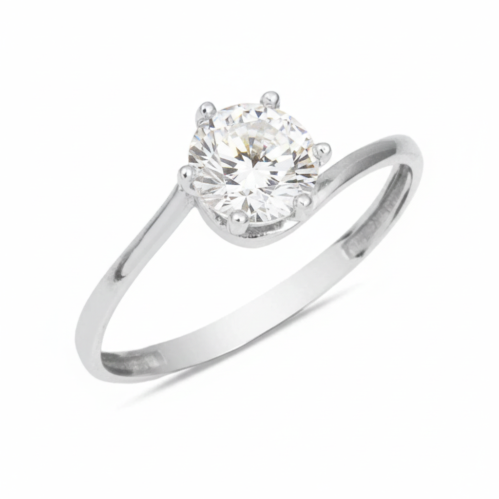 14K White Gold Solitaire Cubic Zirconia Ring