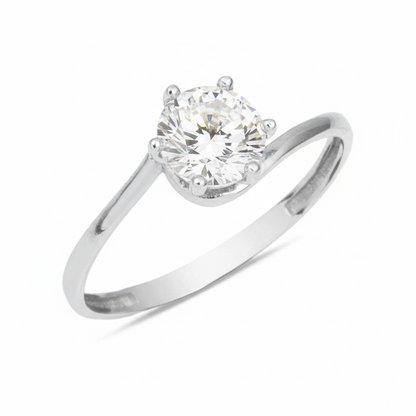 14K White Gold Solitaire Cubic Zirconia Ring