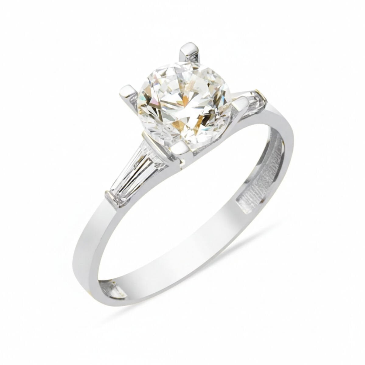 14K White Gold Baguette Solitaire Cubic Zirconia Ring