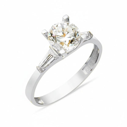 14K White Gold Baguette Solitaire Cubic Zirconia Ring