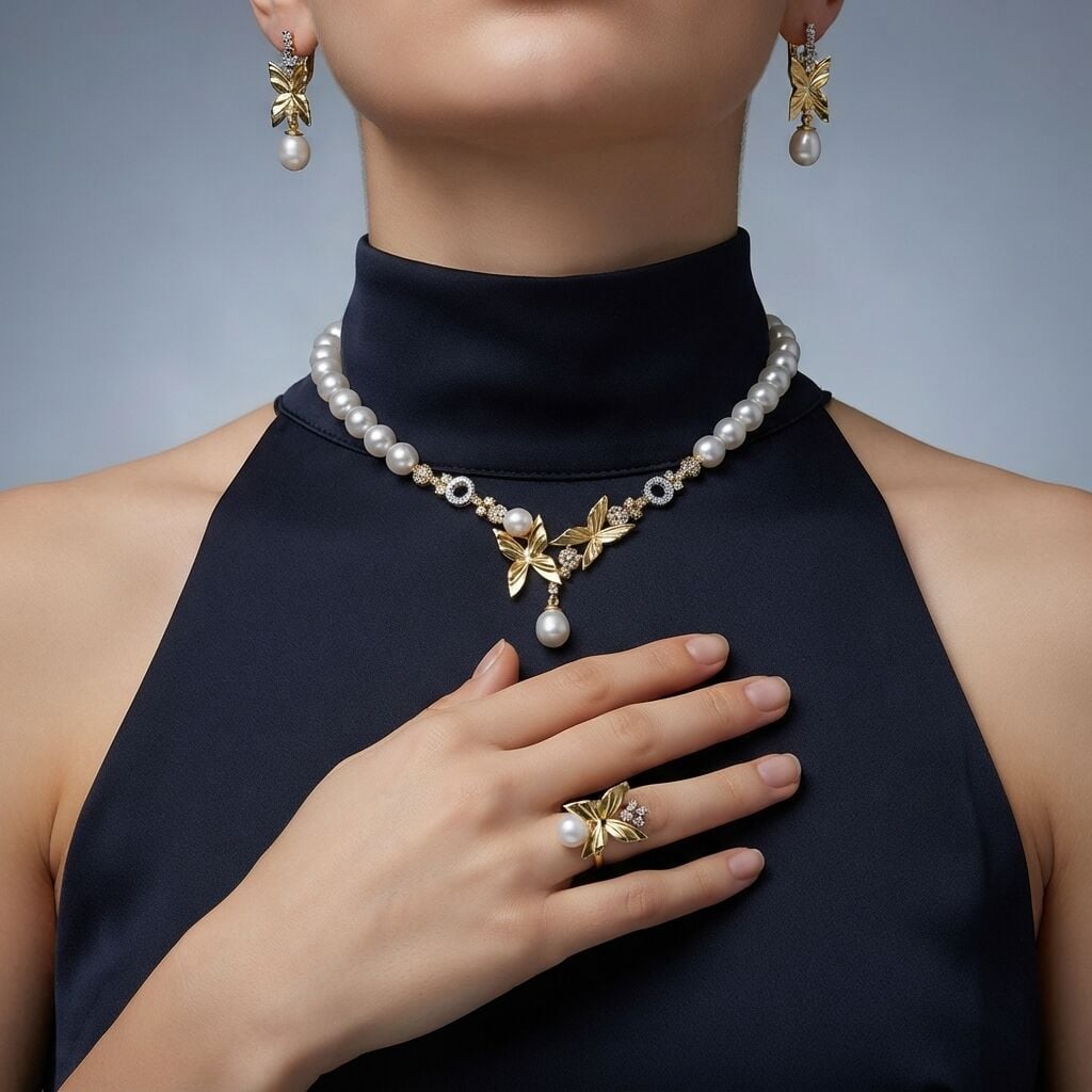 14K Yellow Gold Florina Pearl Bridal Jewelry Set