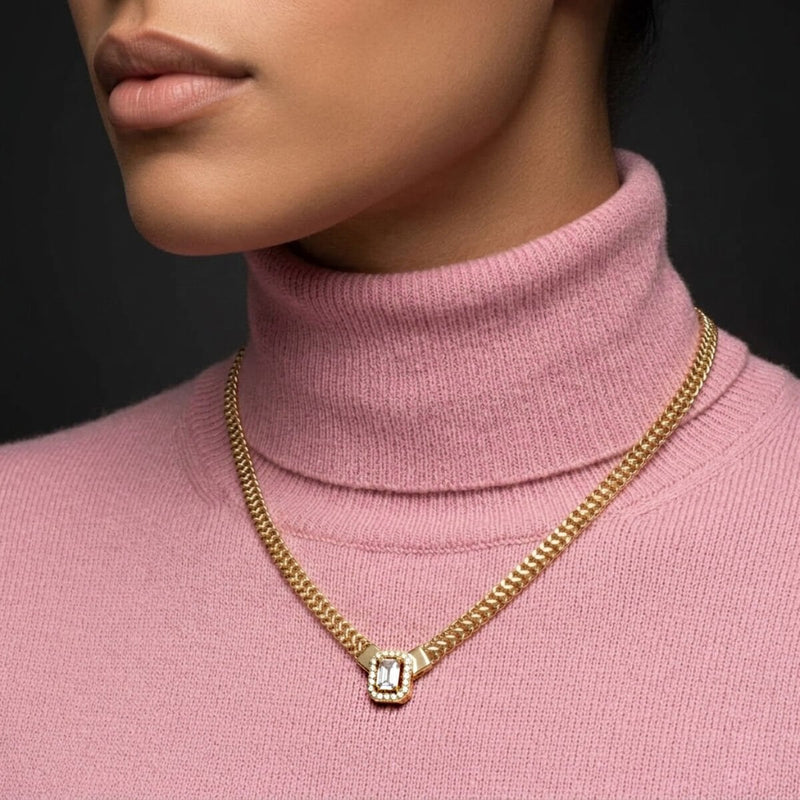 14K Yellow Gold Baguette Cubic Zirconia Modern Necklace