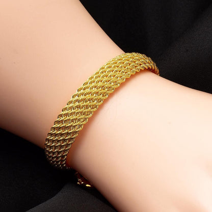 14K Yellow Gold Wide Mesh Braided Bracelet