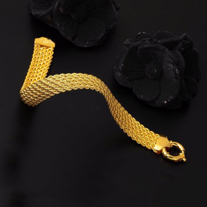14K Yellow Gold Wide Mesh Braided Bracelet