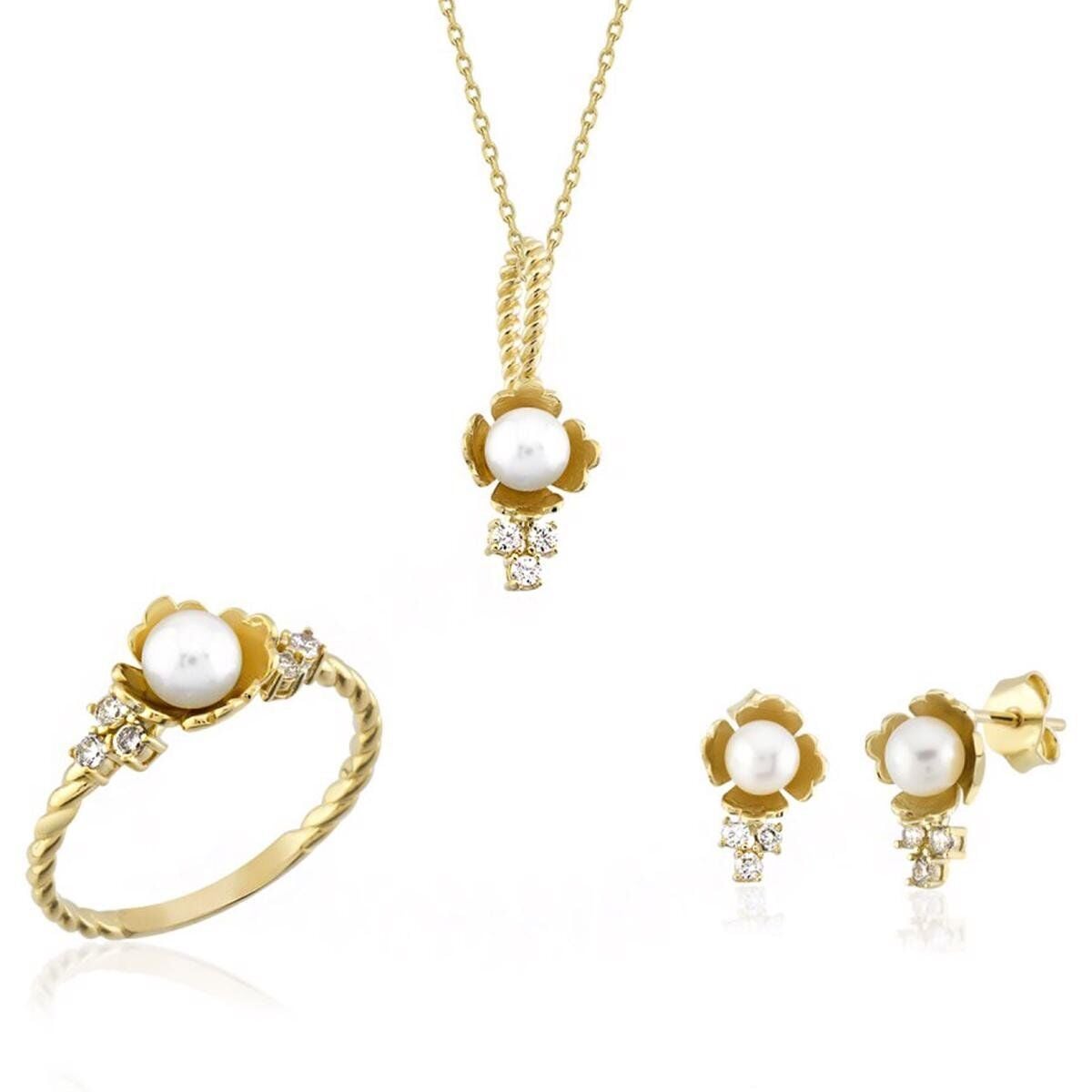 14K Yellow Gold Genius 3-Piece Pearl Jewelry Set