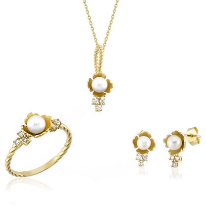 14K Yellow Gold Genius 3-Piece Pearl Jewelry Set