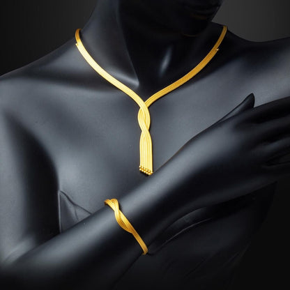 14K Yellow Gold Braided Collar Necklace and Bracelet Set