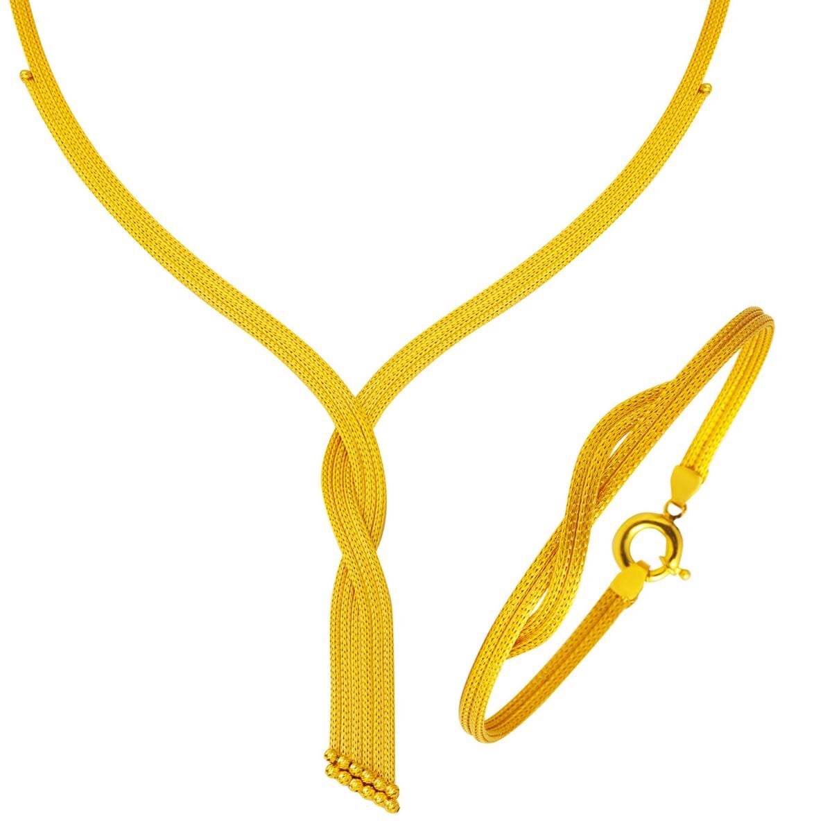 14K Yellow Gold Braided Collar Necklace and Bracelet Set
