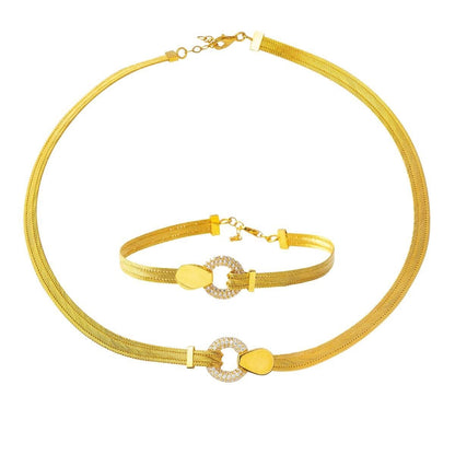22K Yellow Gold Mesh Cubic Zirconia Collar Necklace & Bracelet Set