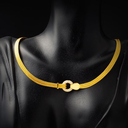 22K Yellow Gold Mesh Cubic Zirconia Collar Necklace & Bracelet Set