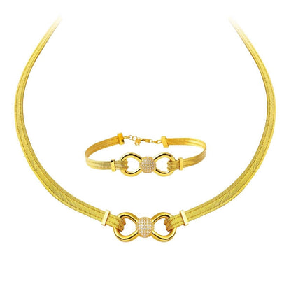 22K Yellow Gold Mesh Cubic Zirconia Collar Necklace & Bracelet Set (29 g)