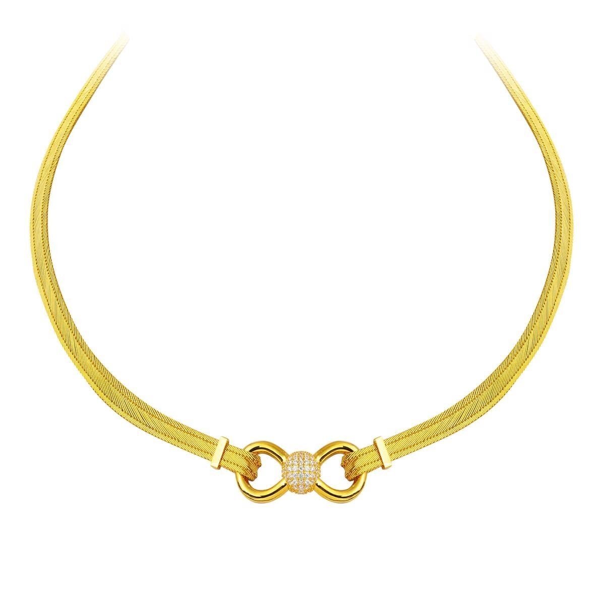 22K Yellow Gold Mesh Cubic Zirconia Collar Necklace & Bracelet Set (29 g)